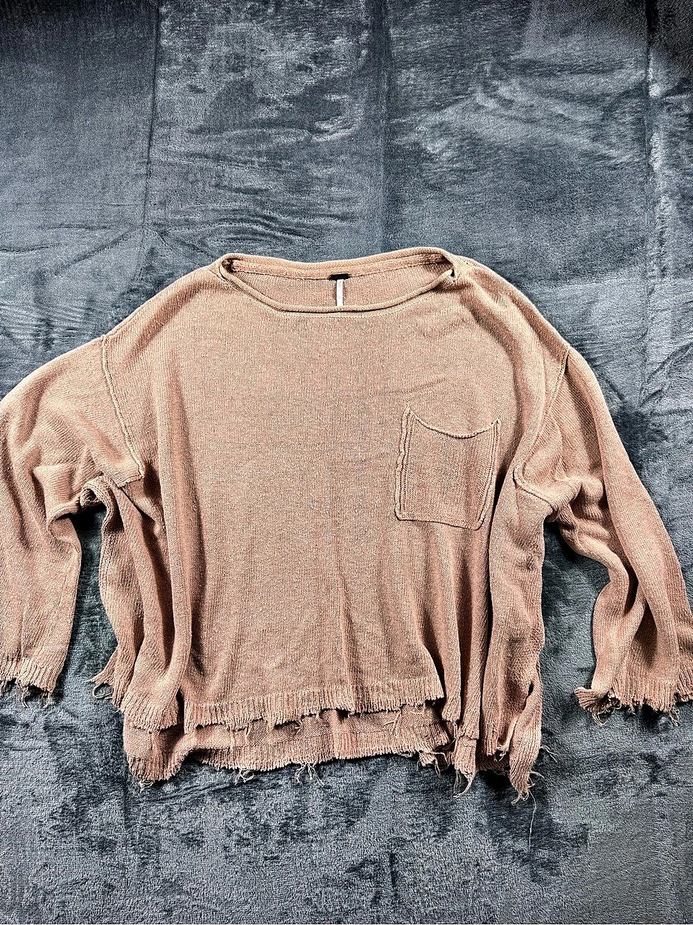 Free People Loose Boho Fit Distressed Knit Sweater in Pink - Size Medium
